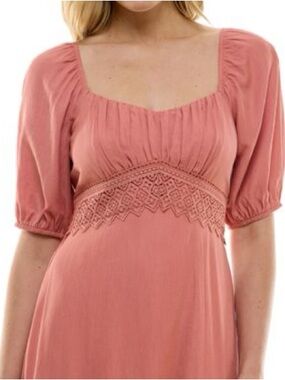 Trixxi Pink Puff Sleeve Crochet Waist Midi Dress Small